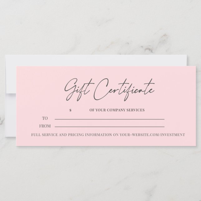 Modern Script  Business Gift Certificate Blush (Back)