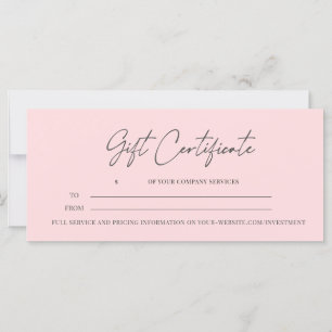 Modern Script  Business Gift Certificate Blush