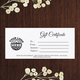 Modern Script Business Gift Certificate with Logo