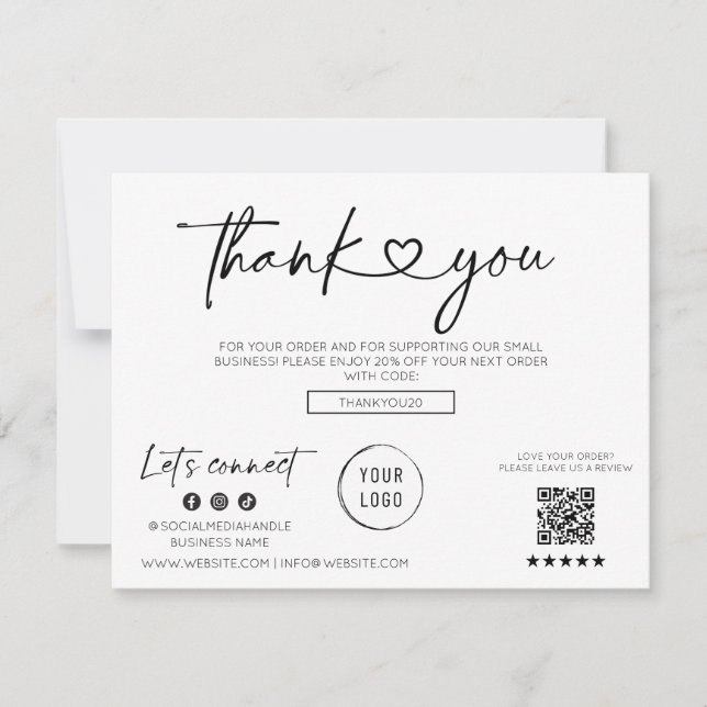 Modern Script Business Heart Font Thank You Card (Front)