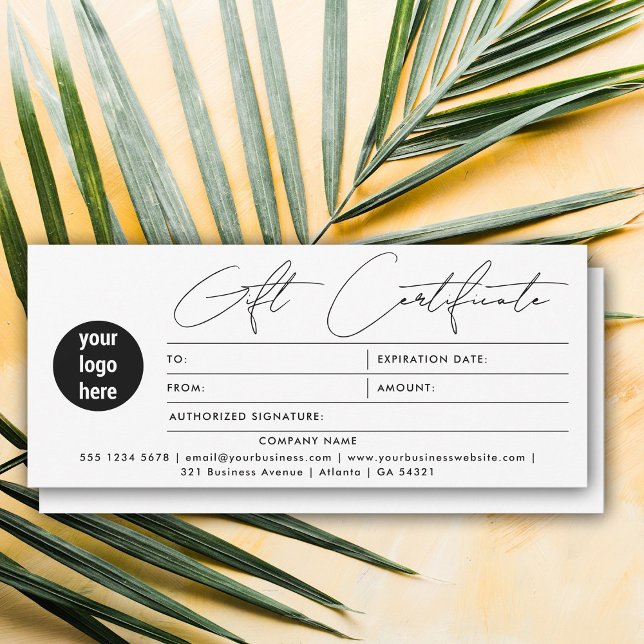 Modern Script Business Logo Gift Certificate White (Modern Script Business Logo Gift Certificate White)