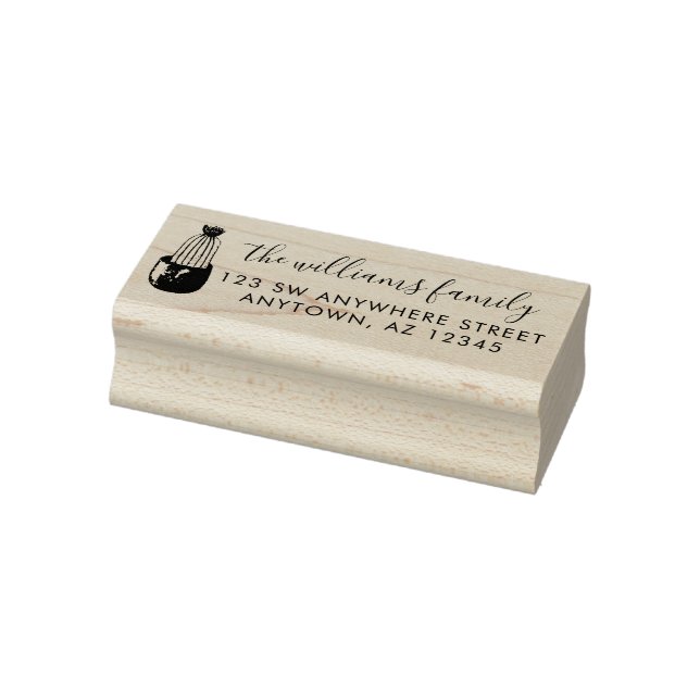 Modern Script Cactus Planter Return Address Rubber Stamp (Stamp)