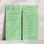 Modern Script Caledon Green Wedding Program<br><div class="desc">Modern Script Caledon Green Wedding Available digitally and printed. A modern typographical design for your wedding programs. The main header is in a stylish set script and the rest of the text you can easily personalize. You can change the text and background colours if you wish to match your wedding...</div>