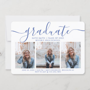 Modern Script Caliigraphy 3 Photo Graduation Invitation