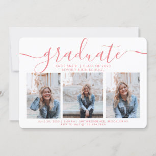 Modern Script Caliigraphy 3 Photo Graduation Invitation