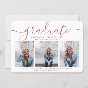Modern Script Caliigraphy 3 Photo Graduation Invitation