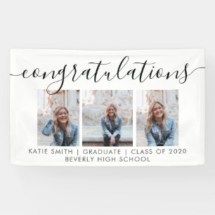 Modern Script Calligraphy 3 Photo Graduation Banner