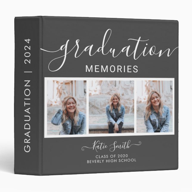 Modern Script  Calligraphy 3 Photo Graduation Binder (Front/Spine)