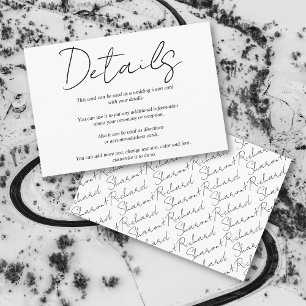 Modern script calligraphy black and white wedding enclosure card