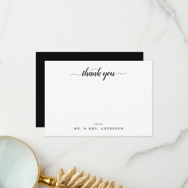 Modern Script Calligraphy Black White Thank You (Front/Back In Situ)