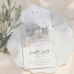 Modern Script Calligraphy Engagement Photo Wedding All In One Invitation