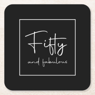Modern Script Calligraphy Fifty & FABULOUS Party Square Paper Coaster