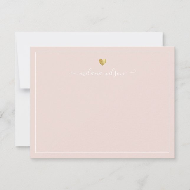 Modern Script Calligraphy Gold Heart Chic Girly Card (Front)