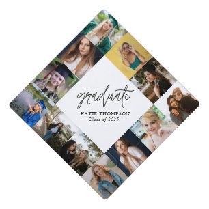 Modern Script Calligraphy Graduate Photo Collage Graduation Cap Topper