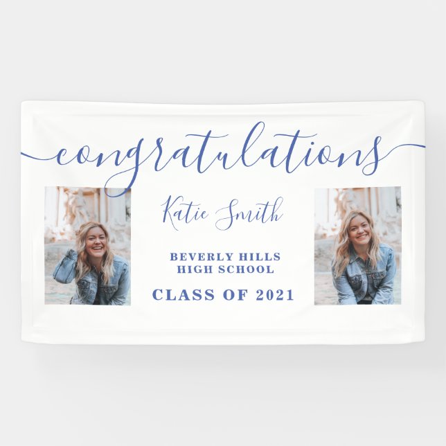 Modern Script Calligraphy Graduation 2 Photo Banner (Horizontal)