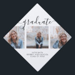 Modern Script Calligraphy Graduation 3 Photo Cap Topper<br><div class="desc">A modern and chic graduation cap topper in calligraphic and sans serif fonts with three photos. Available in a variety of colours.</div>