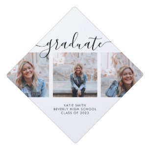 Modern Script Calligraphy Graduation 3 Photo Cap Topper