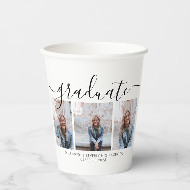 Modern Script Calligraphy Graduation 3 Photo Paper Cups (Front)