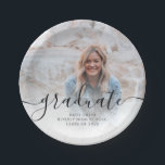 Modern Script Calligraphy Graduation Photo Paper Plate<br><div class="desc">A modern and chic graduation paper plate in calligraphic and sans serif fonts with one photo overlay for your paper plate. Available in a variety of colours.</div>