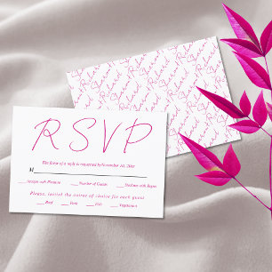 Modern script calligraphy magenta pink wedding RSVP card