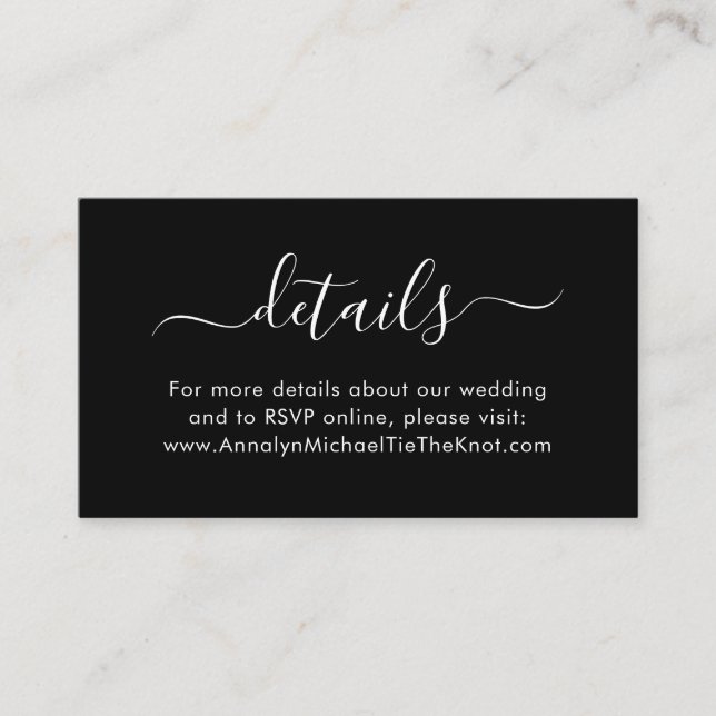 Modern Script Calligraphy Minimal Details Black Enclosure Card (Front)