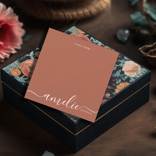 Modern Script Calligraphy Monogram Terracotta Card (Creator Uploaded)