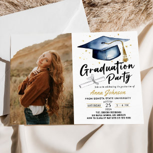 Modern Script Calligraphy Photo Graduation Party Invitation