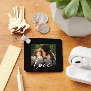 Modern Script Calligraphy Photo Love Template  Keychain