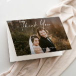 Modern Script Calligraphy Photo Wedding Thank You Card<br><div class="desc">Modern Script Calligraphy Photo Wedding Thank You Card features hand lettered thank you,  portrait photo.The back includes a thank you message that you can personalize or remove if you prefer to hand right your thank you. Click the Edit button to customize this design.</div>