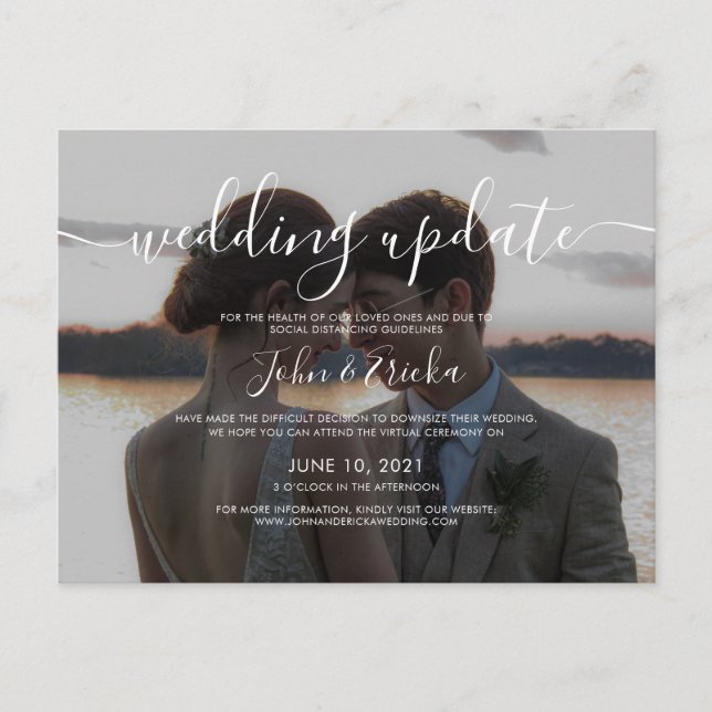 Modern Script Calligraphy Photo Wedding Update Invitation Postcard (Front)