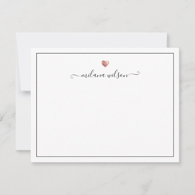 Modern Script Calligraphy Rose Gold Heart Card (Front)