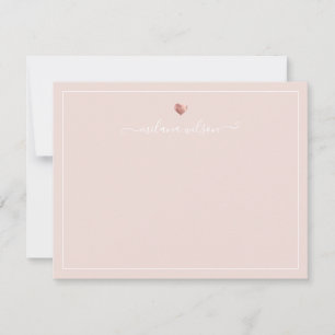 Modern Script Calligraphy Rose Gold Heart Note Card