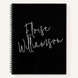 Modern Script Calligraphy Simple Custom Name Black Notebook