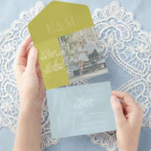 Modern Script Chartreuse and Blue Wedding