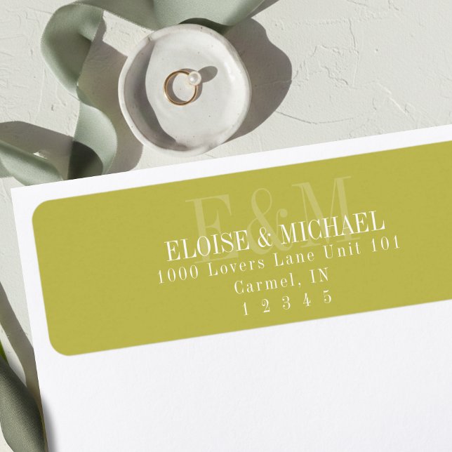 Modern Script Chartreuse Citrus Monogram Wedding (Modern Script Chartreuse Citrus Monogram Wedding Label)