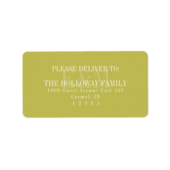 Modern Script Chartreuse Citrus Monogram Wedding Label (Front)