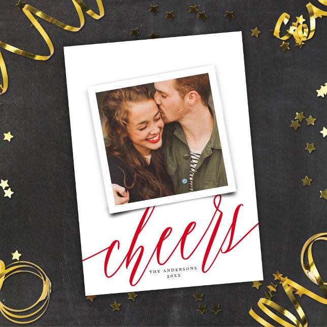 Modern Script Cheers New Year Holiday Photo Card (Creator Uploaded)