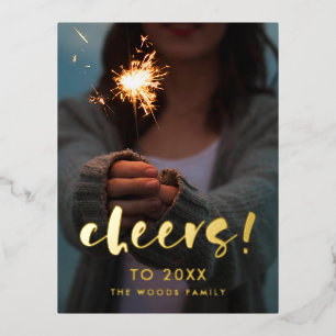 Modern script Cheers to 2025 New Year's photo Foil Holiday Postcard