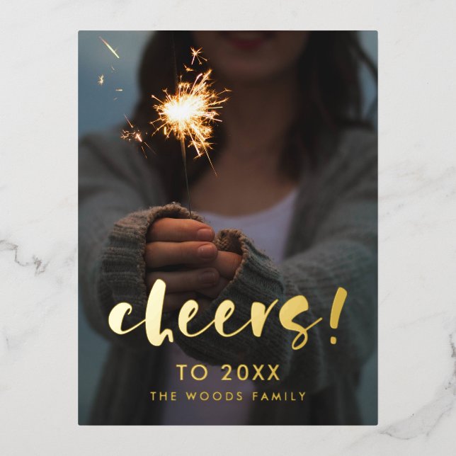 Modern script Cheers to 2026 New Year's photo Foil Holiday Postcard (Front)