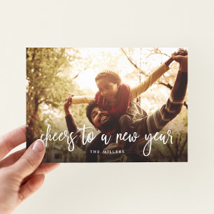 Modern Script Cheers To A New Year Photo Holiday Card
