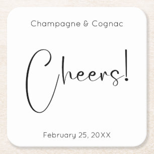 Modern Script Cheers Wedding Shower Square Paper Coaster