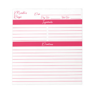 Modern Script Cherry Red Personalized Recipes Notepad