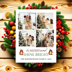 Modern Script Christmas Family Photo Collage Holiday Postcard