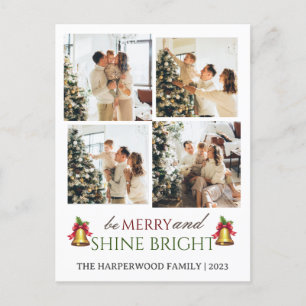 Modern Script Christmas Family Photo Collage Holiday Postcard