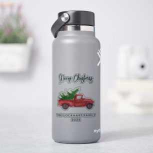 Modern Script Christmas Red Truck Holiday