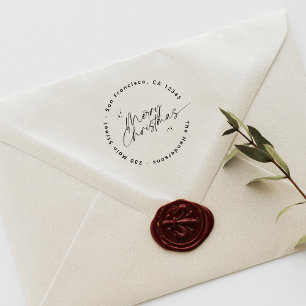 Modern Script Christmas Round Return Address Rubber Stamp