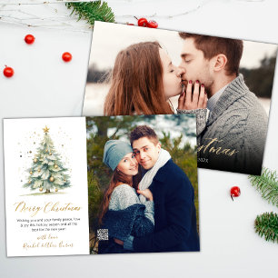 Modern Script Christmas Tree 2 Photo Christmas  Holiday Card