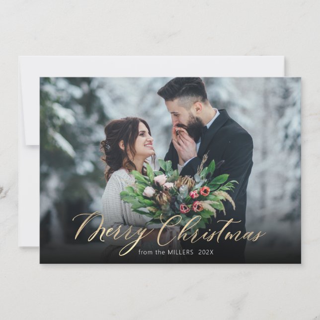 Modern Script Christmas Tree 2 Photo Christmas  Holiday Card (Front)