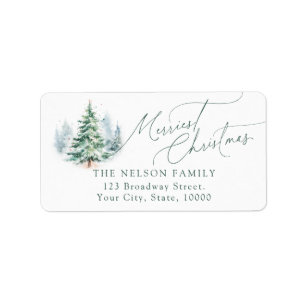 Modern Script Christmas Tree Return Address Label