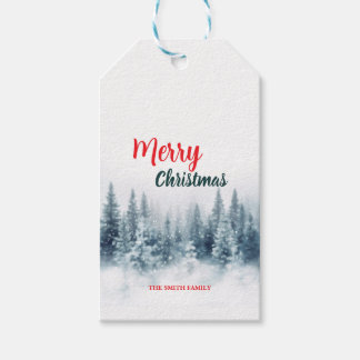 Modern Script Christmas Xmas winter pine tree fore Gift Tags